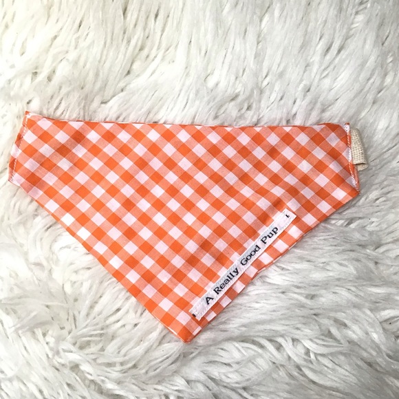 🐶 4 for $16 ORANGE GINGHAM DOG BANDANA - Picture 2 of 7